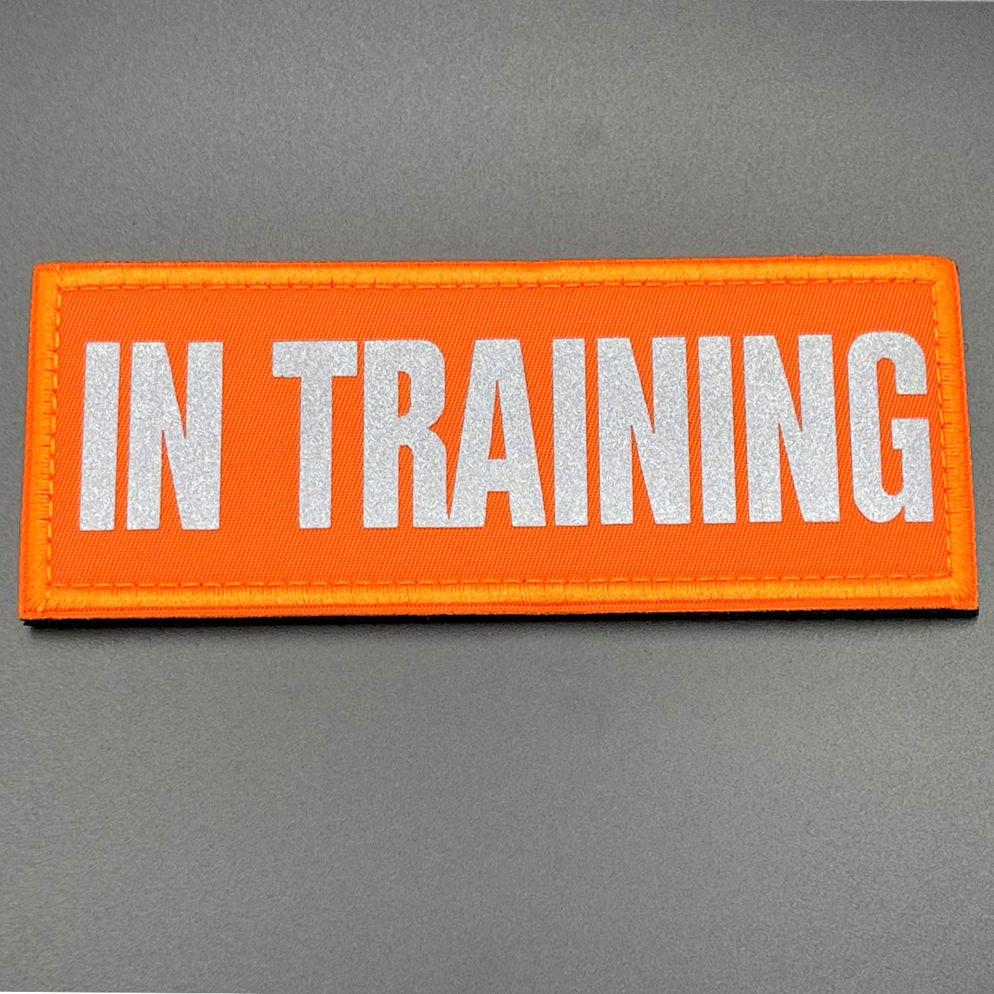 In Training Dog Harness Patch: Hi Vis Orange, Hook & Loop, 11cm - Image 3