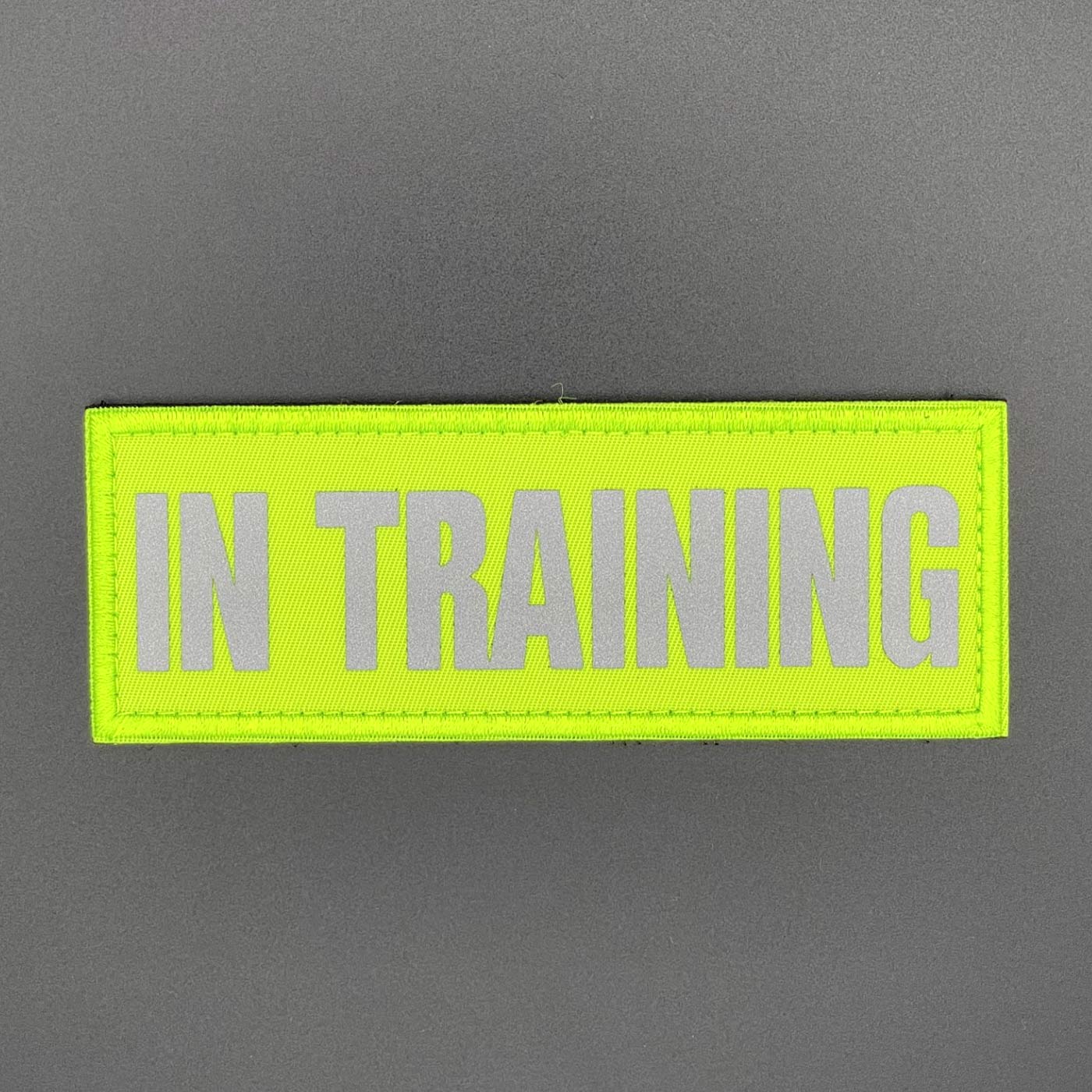 In Training Dog Harness Patch: Hi Vis Yellow, Hook & Loop, 11cm - Image 3